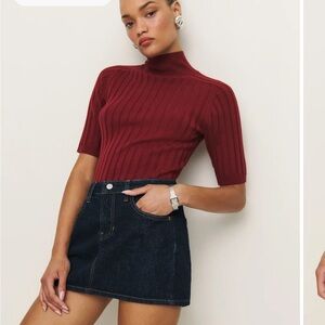 Reformation Hazel Low Rise Denim Mini Skirt Blue - Size 26